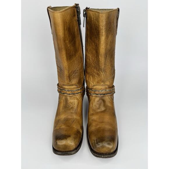 Bed|Stu Glendale Tan Leather Harness Moto Boots Womens 10 Goodyear Welt Boho - Picture 10 of 16